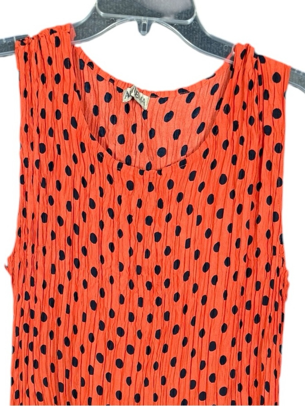 Alquema Smash Pocket Dress Orange Black Polka Dot Crinkle Midi - Picture 6 of 11